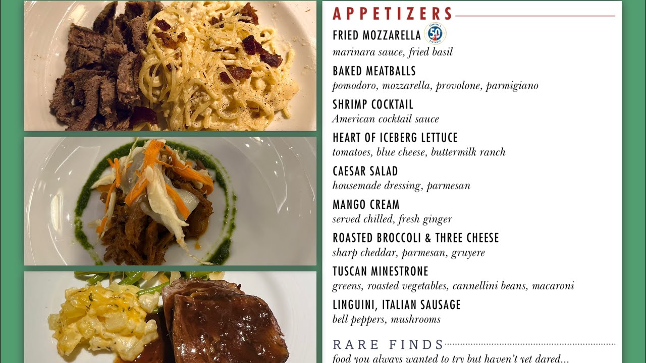 Carnival Cruise MDR Menu + Food Pics | 5-Night Cruise | Carnival Sunshine