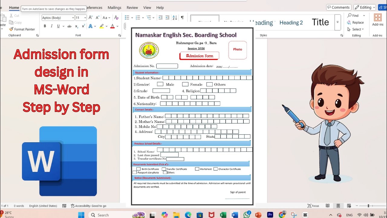 How to make admission form in MS word / कैसे दाखिला भर्म बनाए  #admission form  #abdul sensei # word
