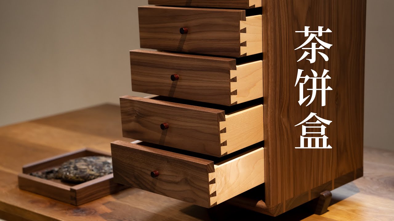 Making a dovetail joint box for collecting brick tea.手工燕尾榫茶饼盒制作过程
