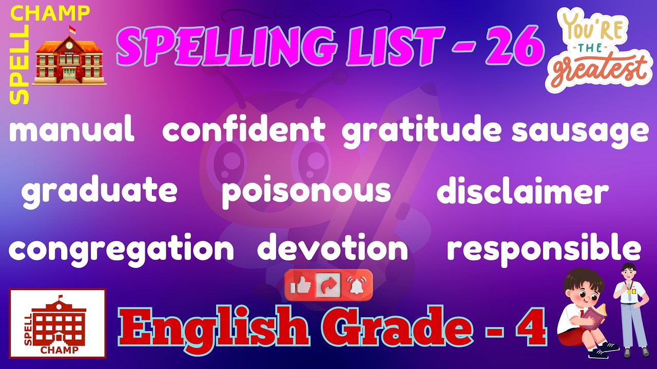 🆕 English Grade 4 Spelling List 26 #spellchamp  #grade4students #englishspelling