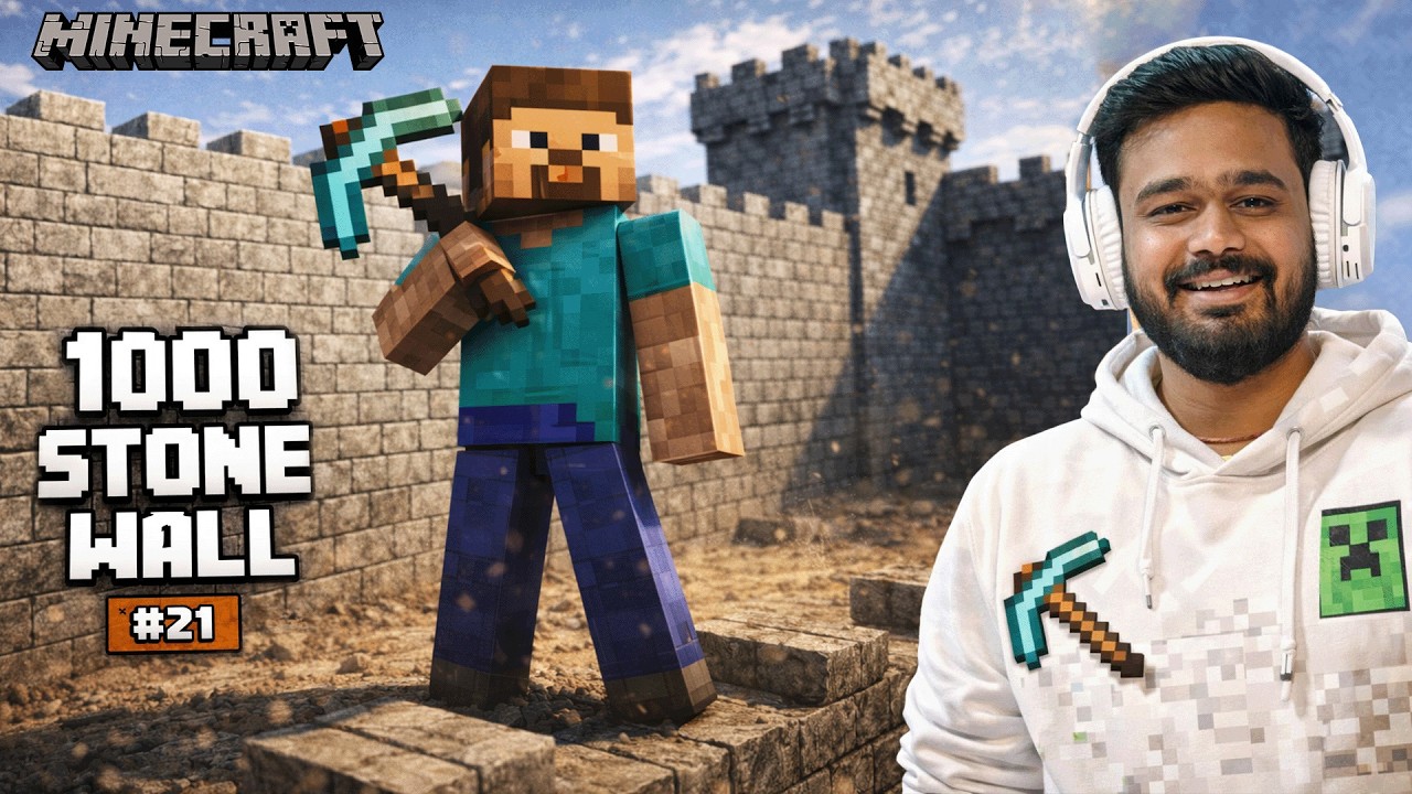 21/100 | Minecraft Survival Day 21 – Castle Wall with 1000 Stone 🧱