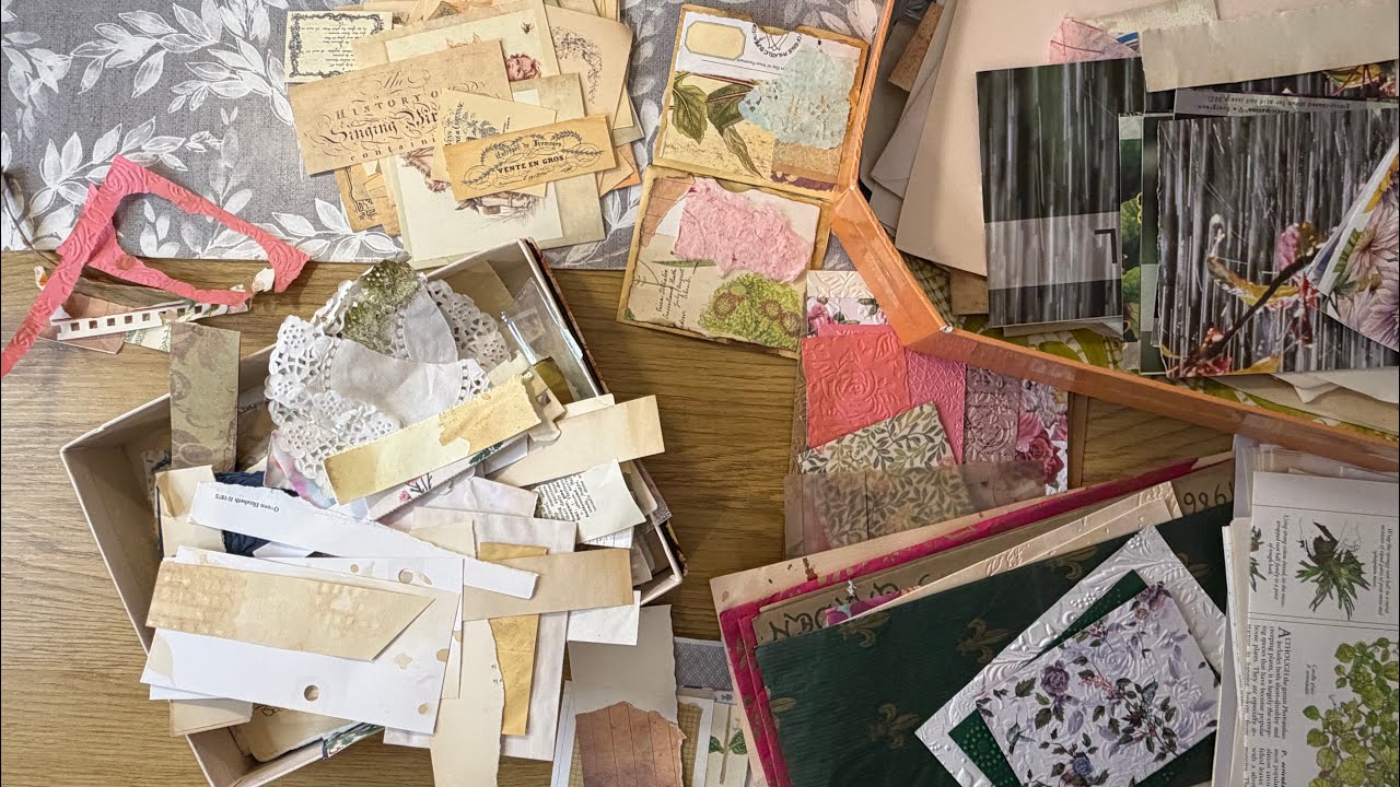 Scraps on Sunday pre-making pages with scrap pockets for stash and future junk journals 