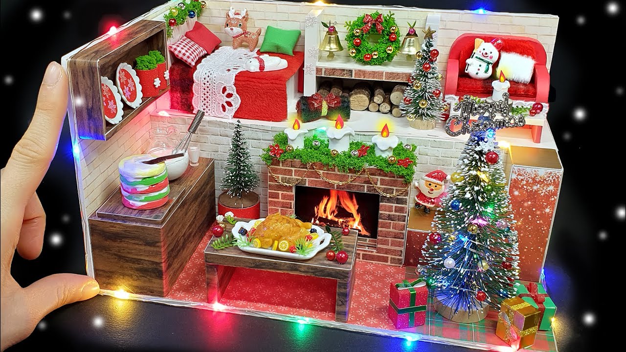 DIY Miniature Christmas CardBoard House # - Build Amazing  Christmas House｜Christmas tree , Turkey ~