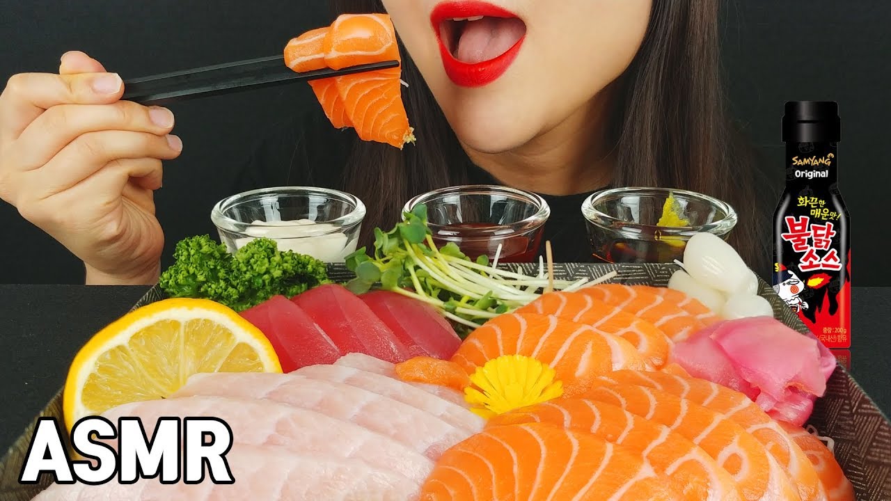ASMR SALMON SUSHI + TUNA SASHIMI 연어회 참치회 리얼사운드 먹방 (EATING SOUNDS)MUKBANG REAL SOUNDS