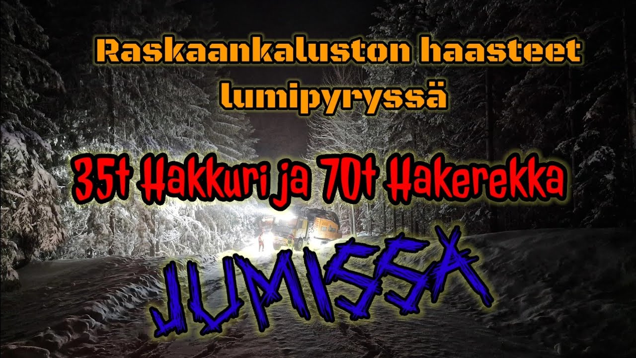 70t hakerekka ja 35t hakkuri jumissa mäessä - 35t Hackertruck and 70t truck stuck on slippery slope