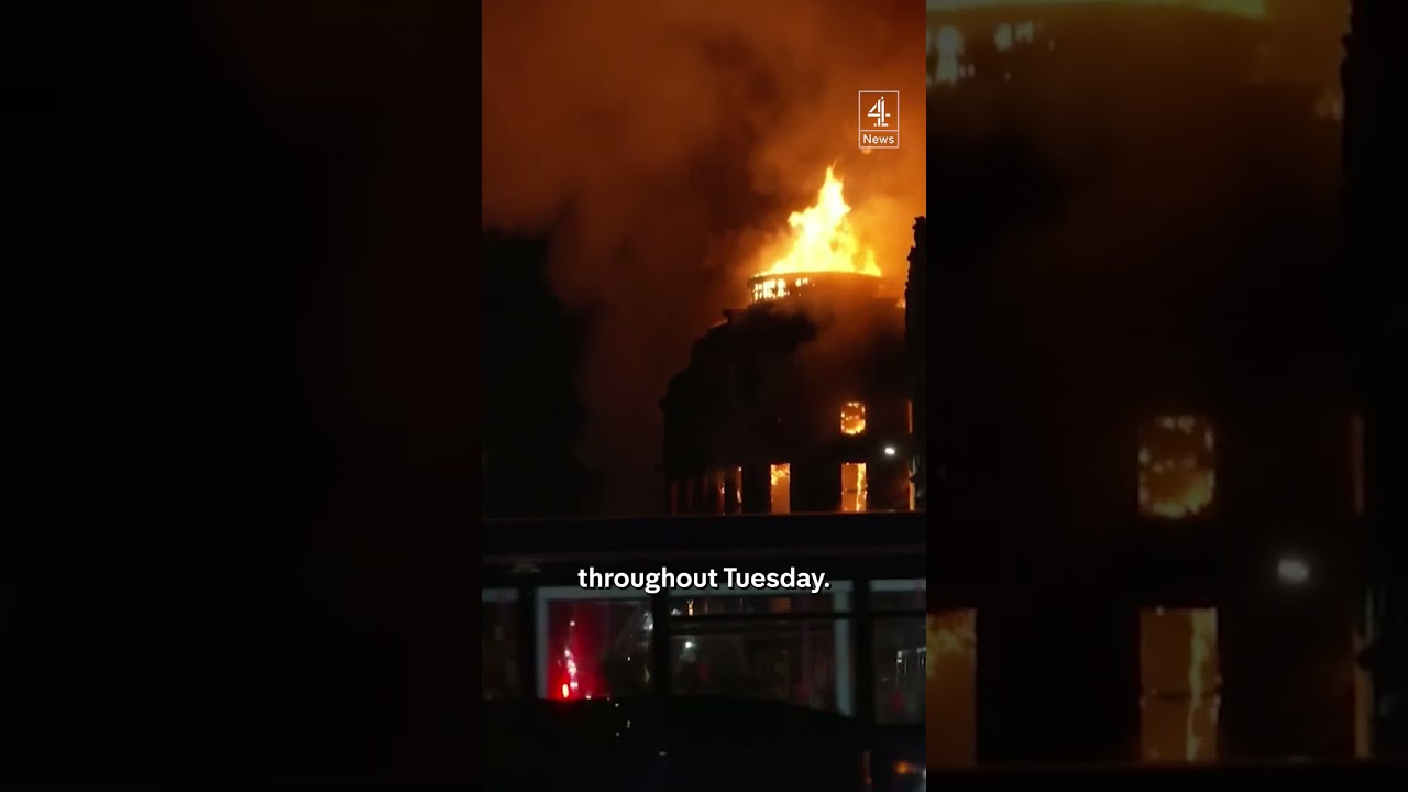 Fire blazes next to Glasgow train station