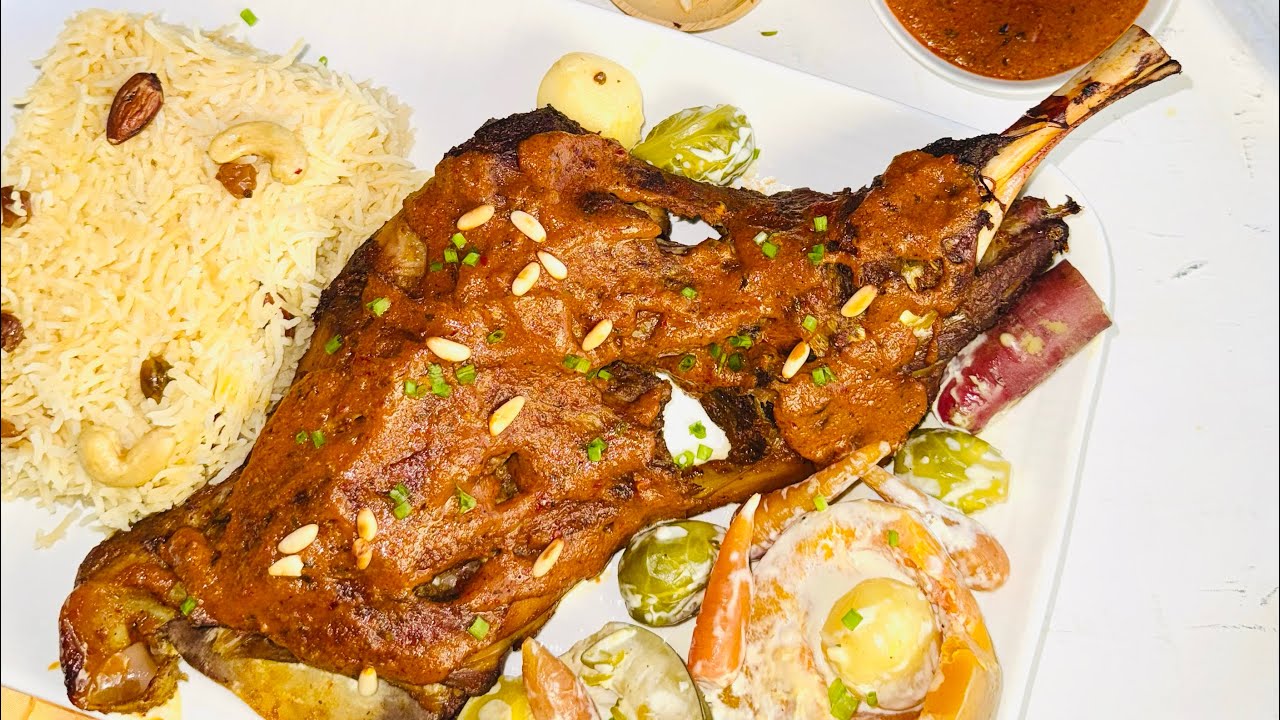 Leg Roast / Whole mutton leg with mandi rice Shema’s Kitchen. Mutton raan