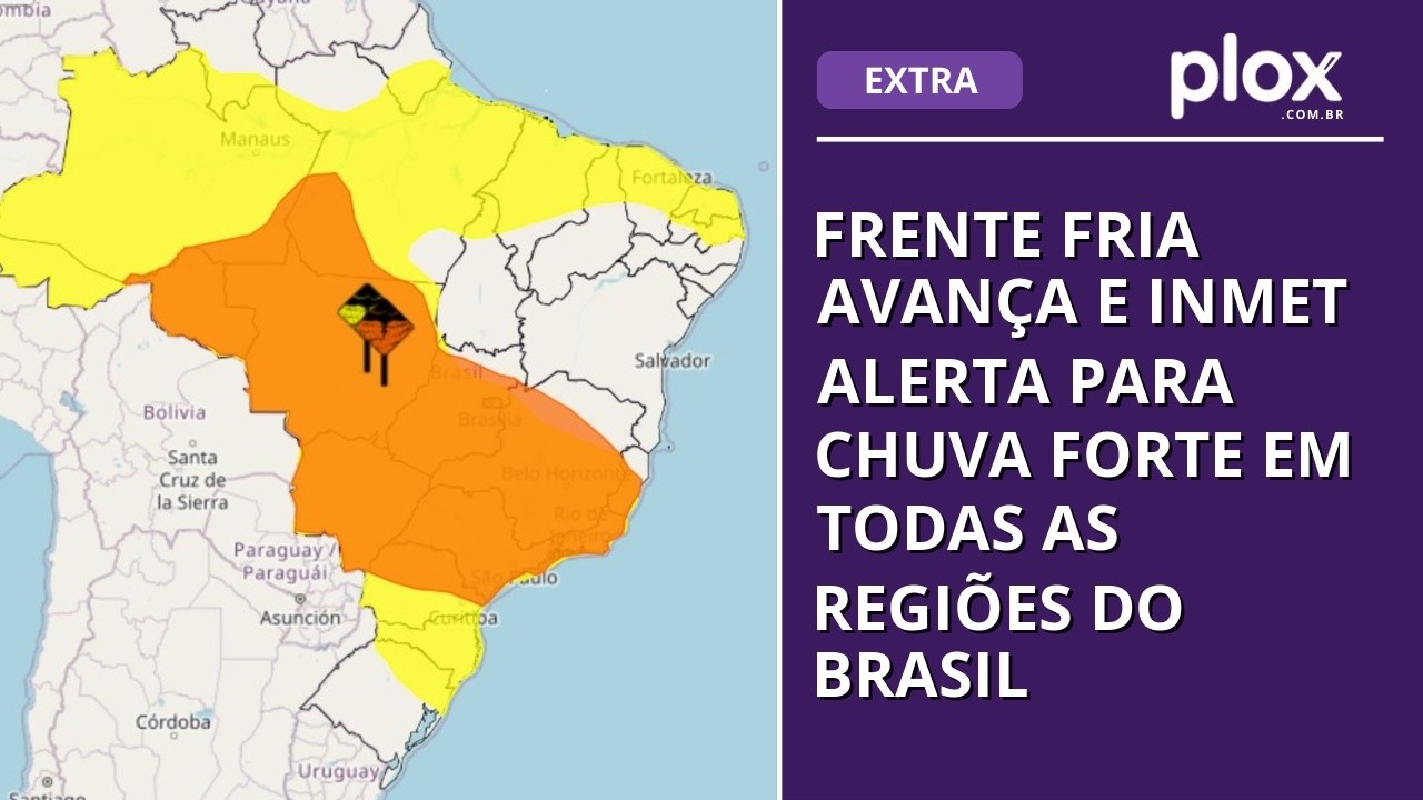 Frente fria avança e Inmet alerta para chuva forte em todas as regiões do Brasil