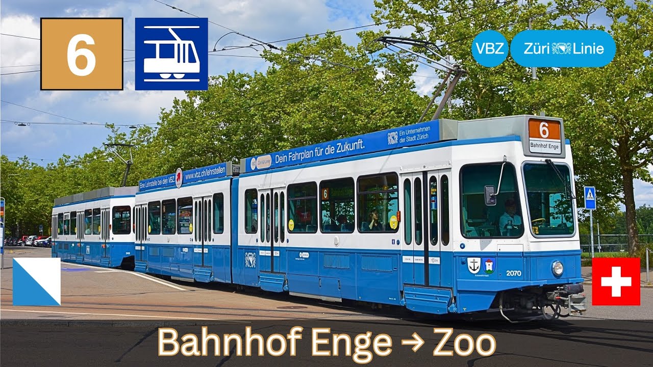 🇨🇭Zürich VBZ Tramlinie 6 | Bahnhof Enge - Zoo [4K]