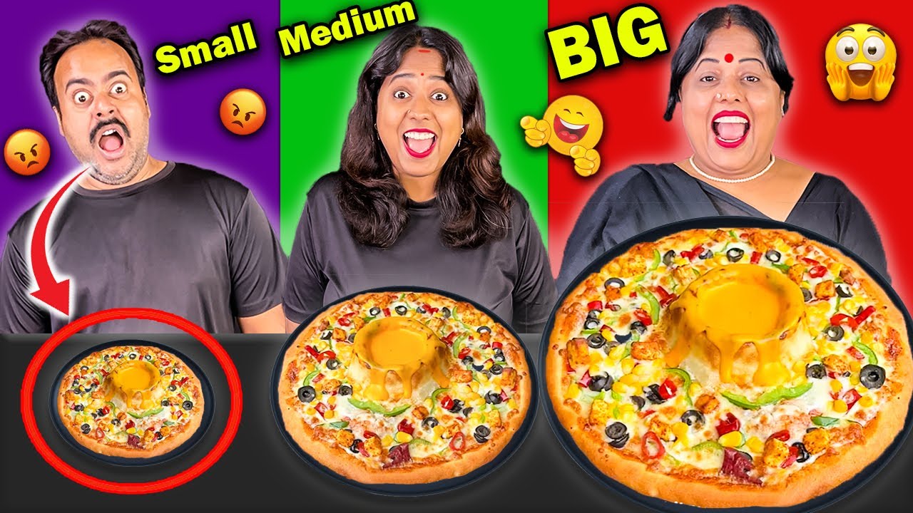 BIG VS MEDIUM VS SMALL FOOD CHALLENGE | CHOCOLATE CHALLENGE WITH PUNISHMENT Indian Eating Show