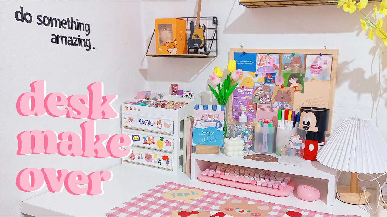 aesthetic desk makeover 2021 ✨🌷 unboxing shopee haul  📦