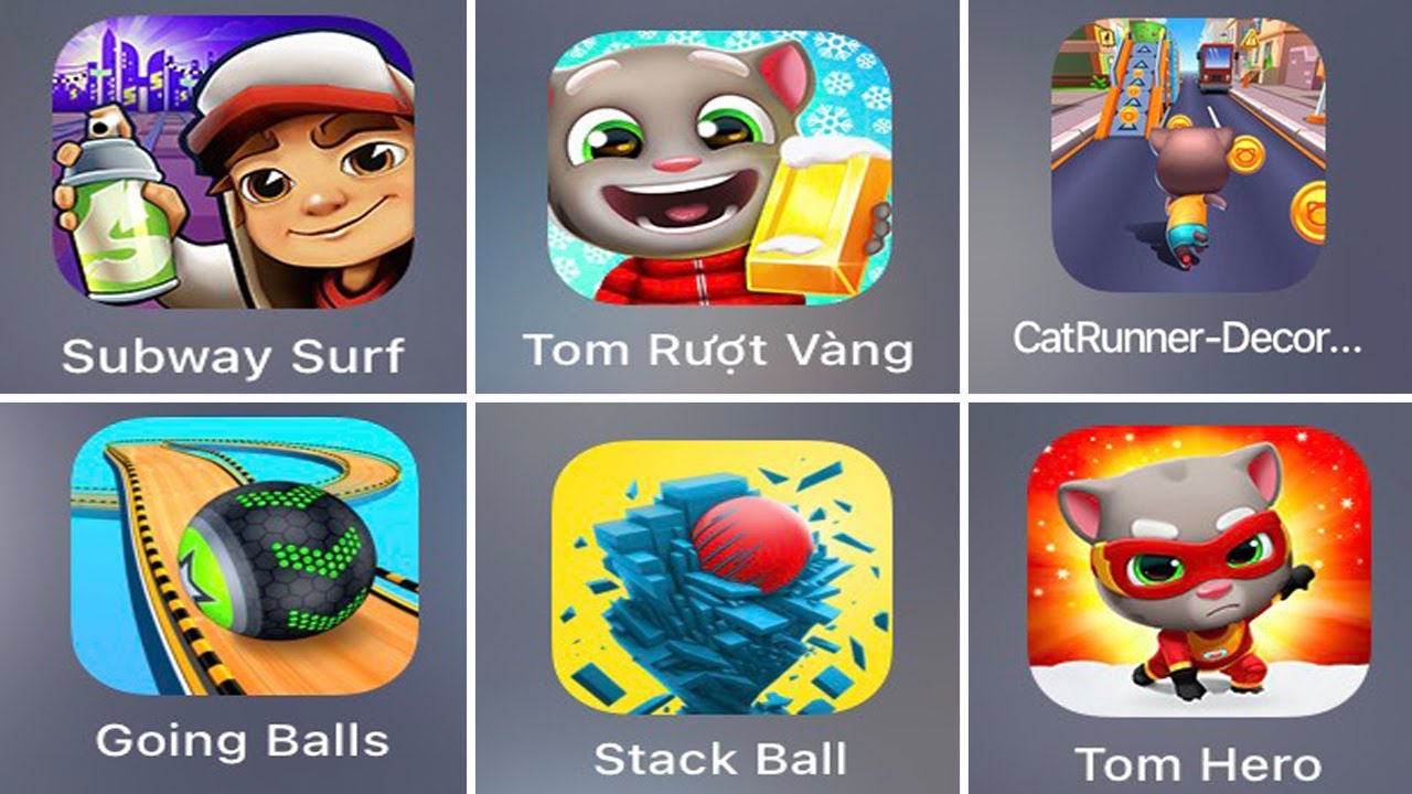Subway Surf, Cat Runner, Going Balls, Stack Ball, Tom Gold Run