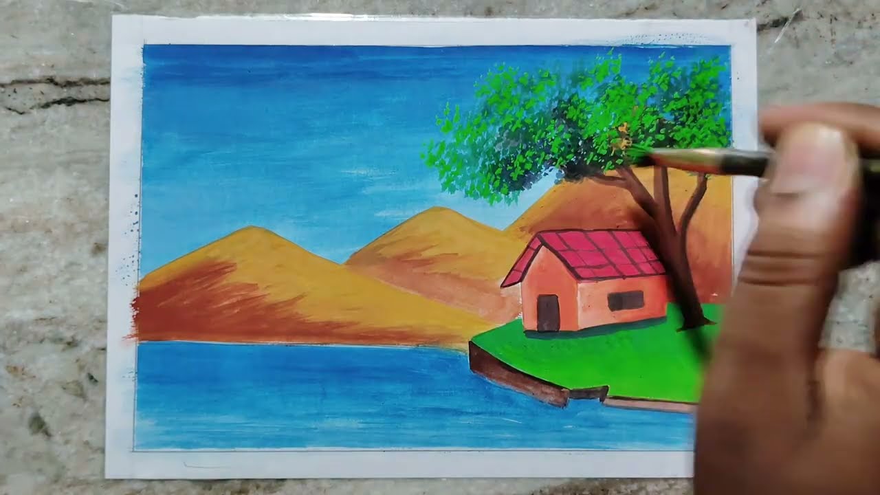 How to Paint Mountain and Village Scenery Painting| Scenery Painting Step by Step 