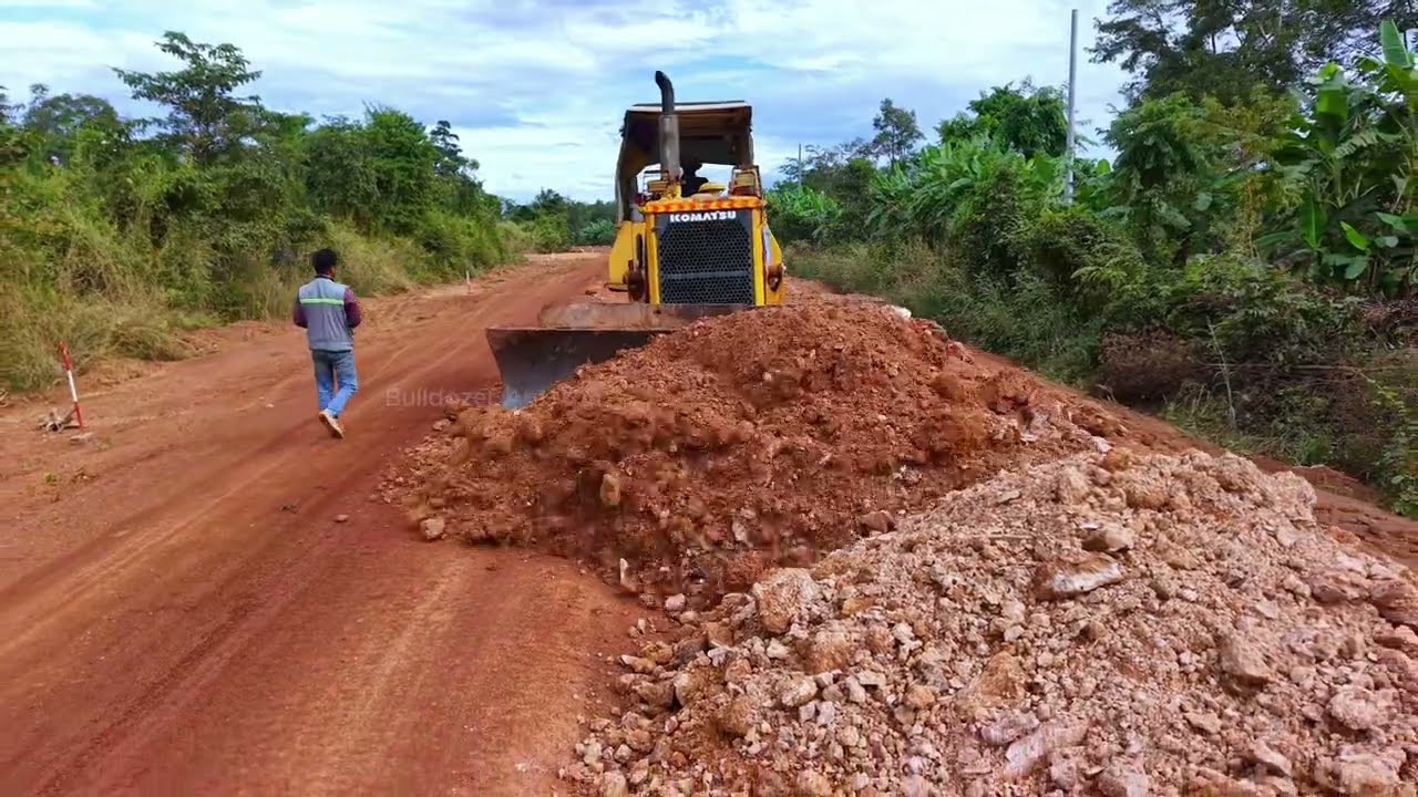 Transform Operating! Fast Road Base Progressing by Komatsu Bulldozer Pushing Soil Much Harder