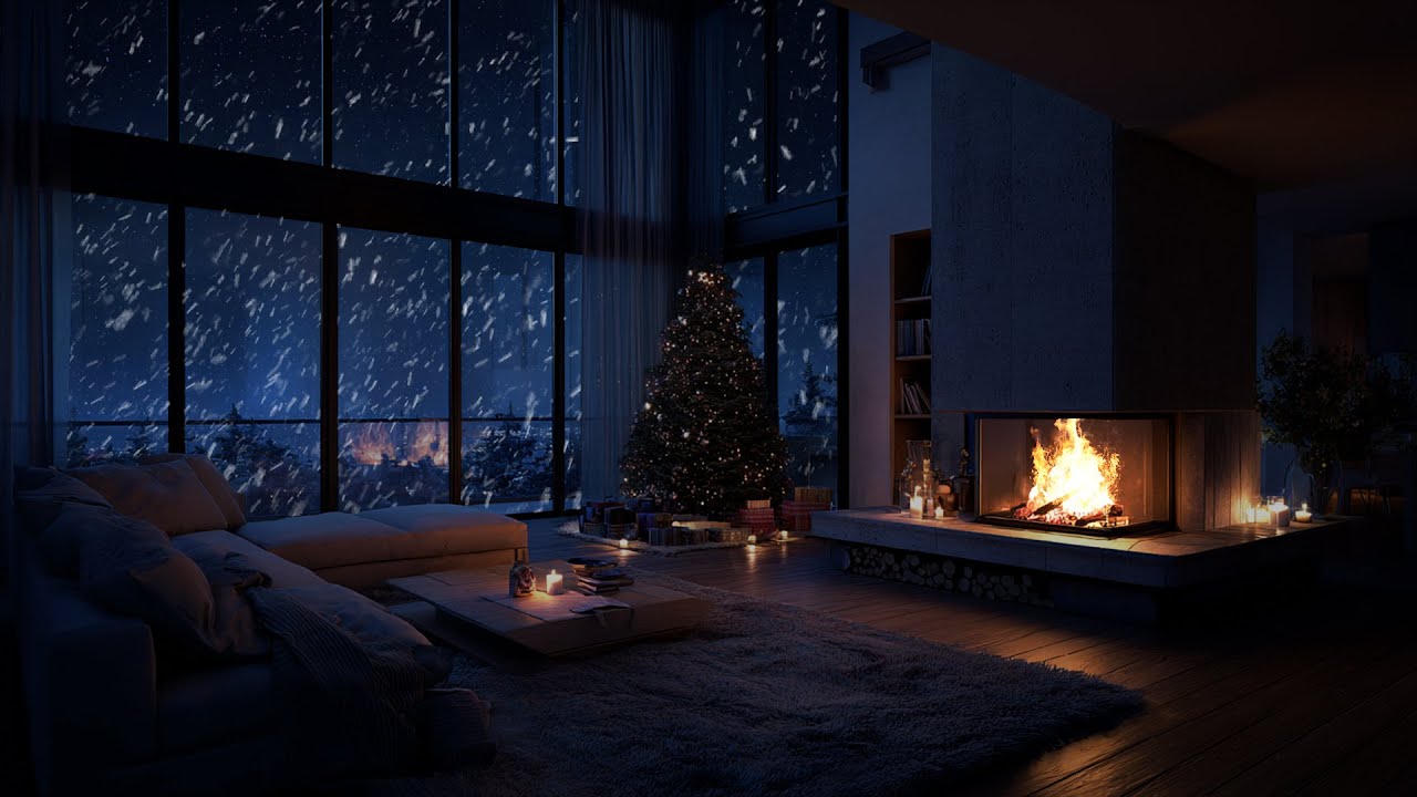 Where Snow Drifts Softly Through Firelight ❄️ A Quiet Winter Atmosphere for Calm Focus