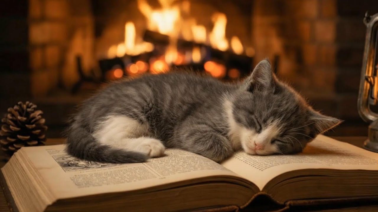 Can’t Sleep This Kitten & Fireplace Fix That 😴🔥.