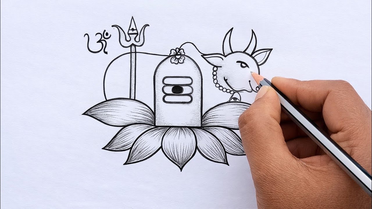 Maha Shivaratri Rangoli from 5×7 dots easy/ How to draw a Shiva lingam and Ox/Shivaratri drawing