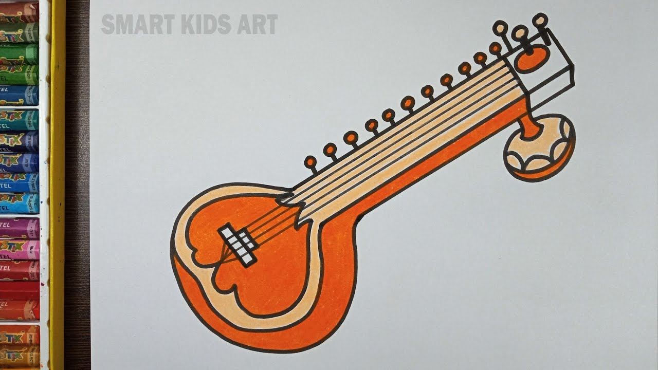 How To Draw Sitar | Vasant Panchami Drawing | Musical Instrument Drawing | Draw Smart