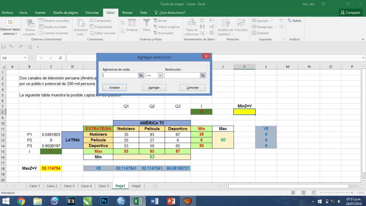 Teoría de Juegos - Excel