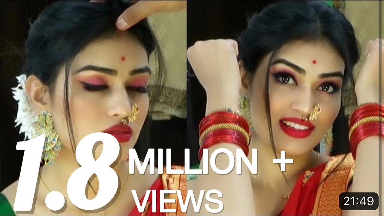 #nath#marathi#navri🥻simple #Maharashtrian red bridal makeup look/affordable makeup tutorial/easy way