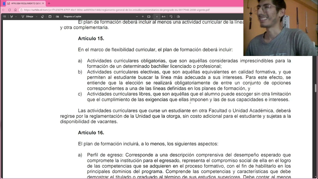 leyendo el REGLAMENTO GRAL. UNIV. PREGRADO UCHILE 2026