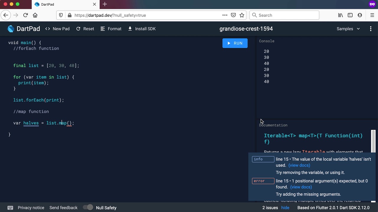 Dart Functions - The forEach() and map() functions in Dart.