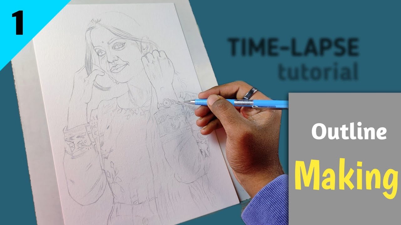 Outline making Time-Lapse Tutorial | Girl Portrait Commission work