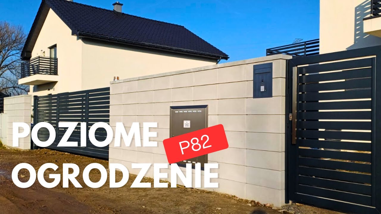 Nowoczesne ogrodzenie poziome P82  oraz bloczki w kolorze białym