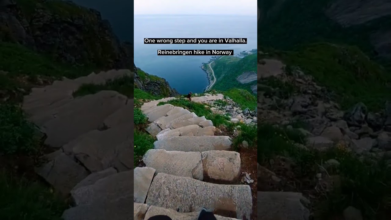 Hiking the Reinebringen trail in Lofoten. Climbing down be like! 🇳🇴