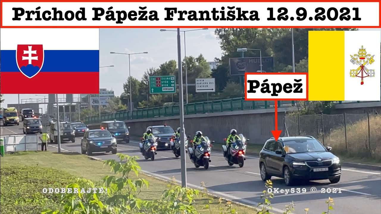 Pápež František príchod na Slovensko Bratislava 12.9.2021 Škoda Karoq Enyaq policajná kolóna polícia