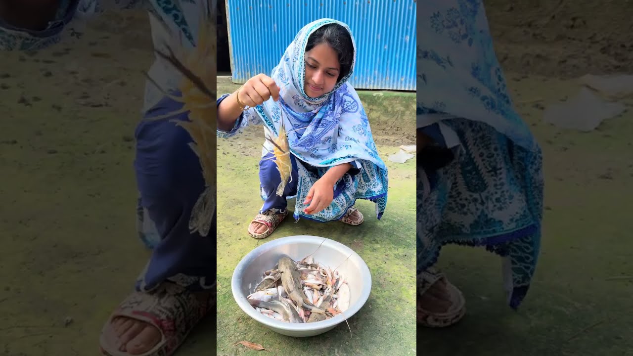 গ্রামের বাড়িতে মেহমান আপ্যায়ন করলো নদীর তরতাজা মাছ দিয়ে।
