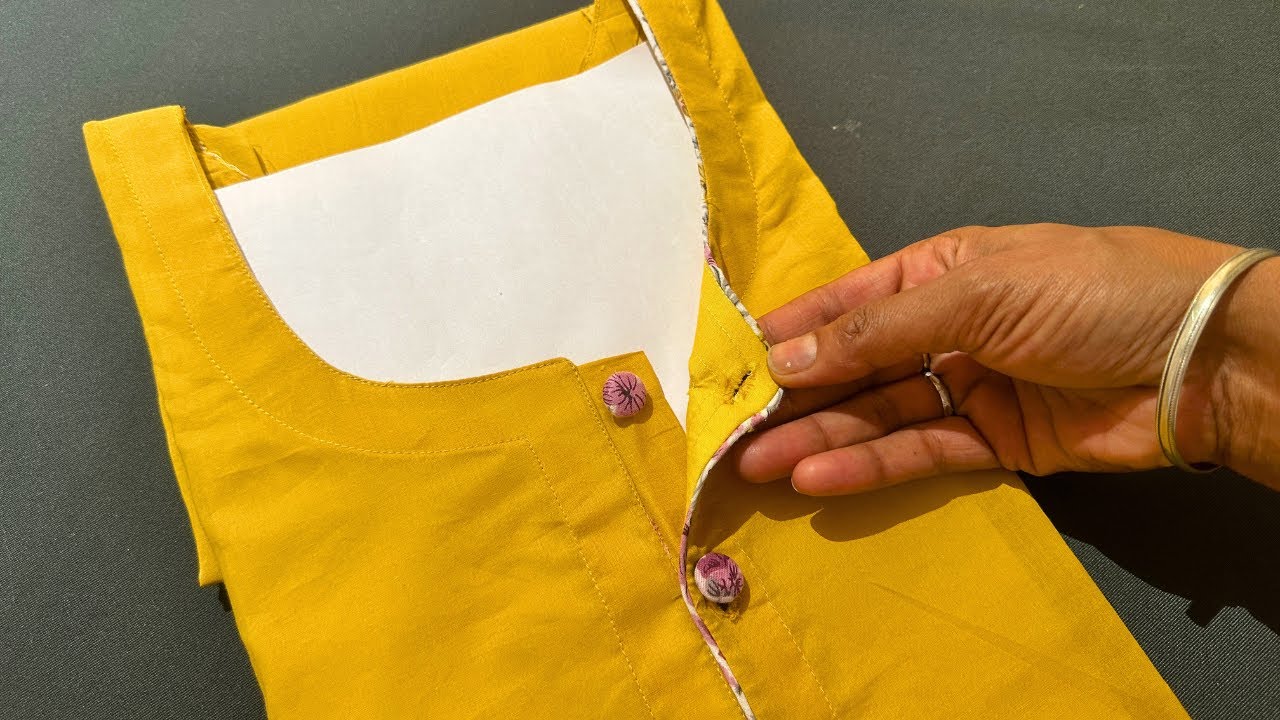 Ready made style Open Button Placket neck design cutting and stitching || Easy sewing || kurti neck