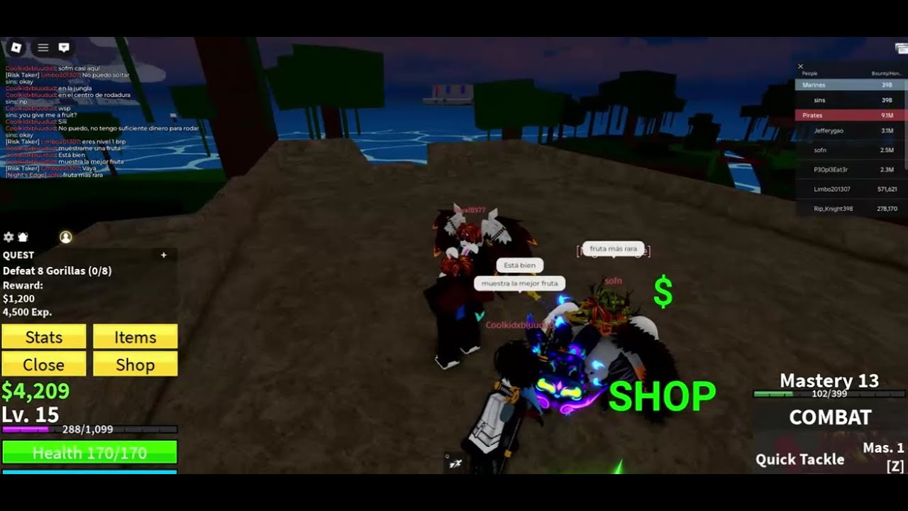 jugando blox fruit pero me encontre un admin