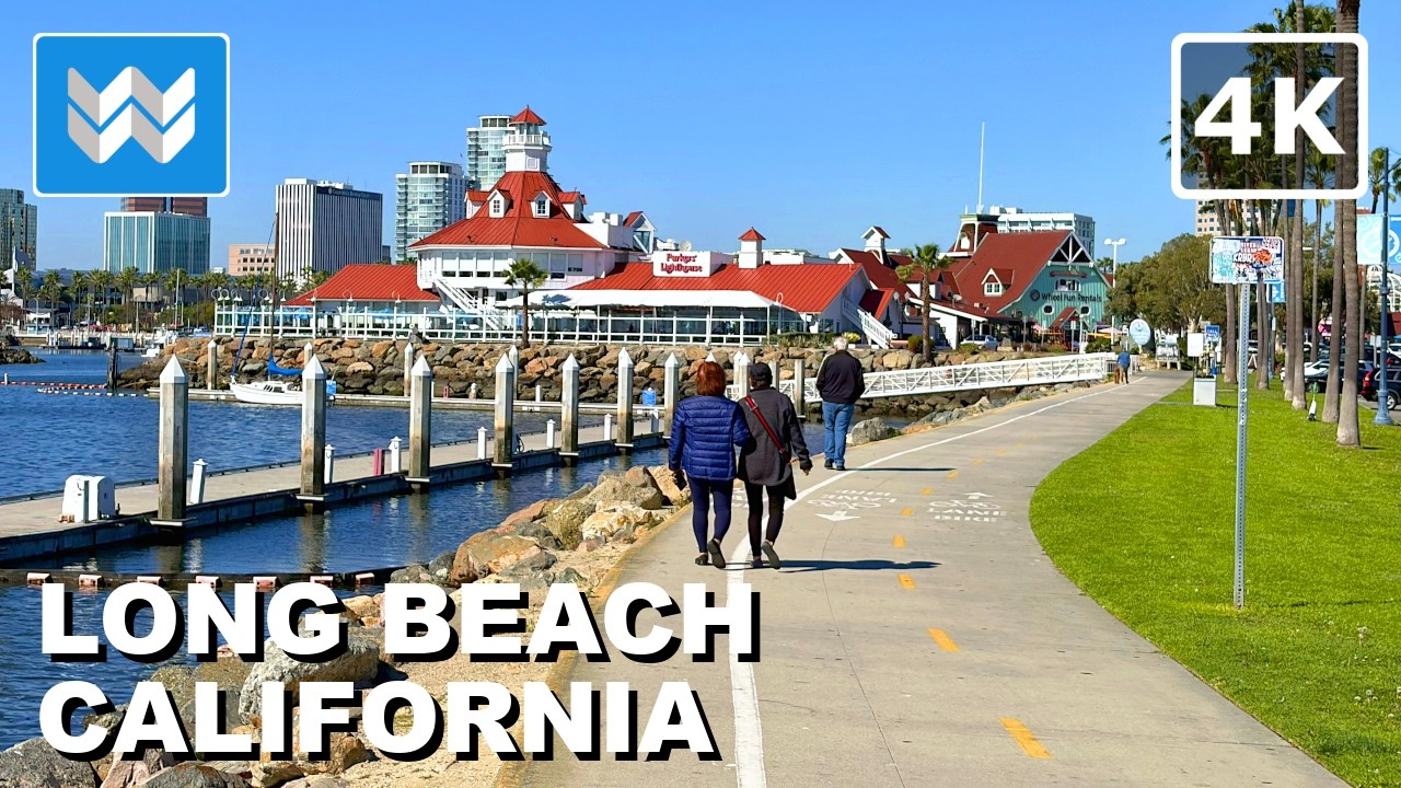 [4K] Shoreline Bike Path Ride in Long Beach California USA 🚴 Virtual Biking Tour Exercise 🎧