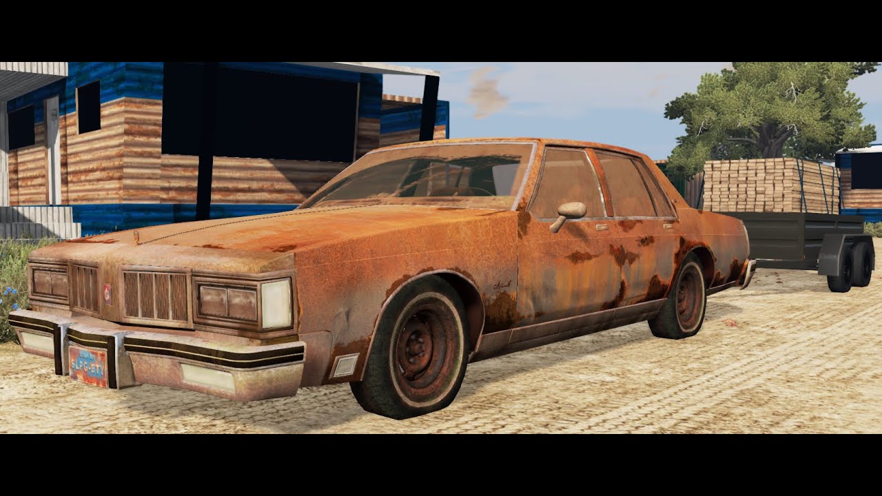 BeamNG.drive - Old rusty Oldsfullsize Delta 88 Sedan is carring 1400kg of wooden planks