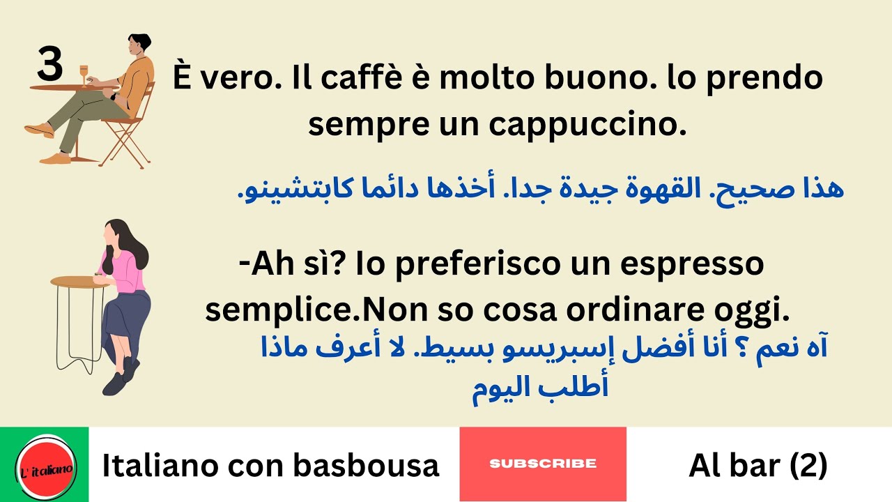 محادثة لشخصين يتقابلان في الكافيه بالإيطالية🇮🇹تعلم الإيطالية#تعلم_الايطالية #learnitalian #اكسبلور