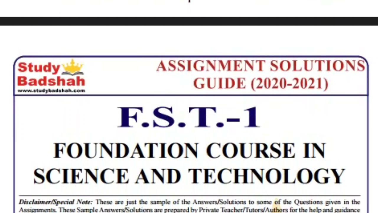 IGNOU FST 1 SOLVED ASSIGNMENT 2021-22