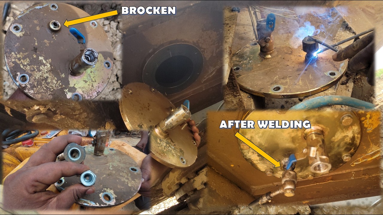 XCMG 215 EXCAVATOR DIESEL TANK BOTTOM REPAIR & DISELE  LINE FITTING REPAIR
