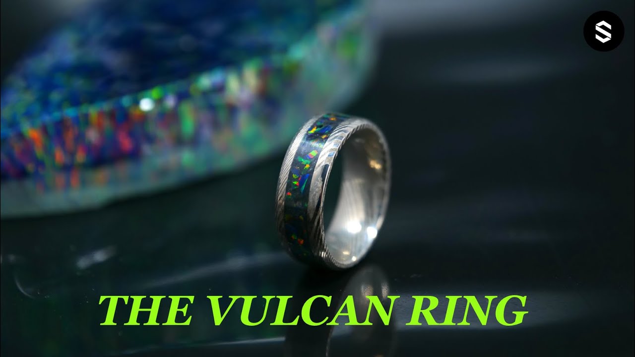 DIY Damascus Steel Ring with Black Fire Opal Inlay - Tutorial