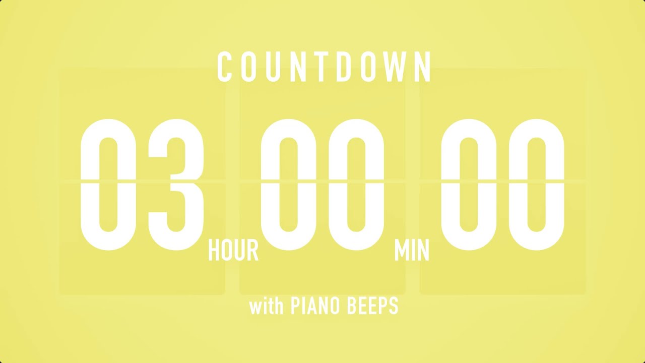 3 Hour Countdown Timer ⏳ Flip Clock with Piano Beeps 🎹🟡