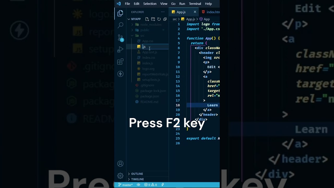 rename file shortcut in vs code | Visual Studio Code