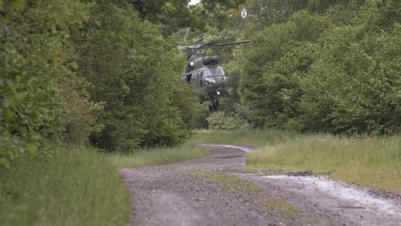 RAF Puma operating very confined in wooded area