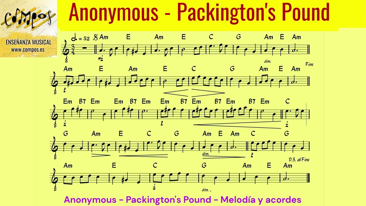 Melodía sencilla y acordes  de Anonymous - Packington's Pound
