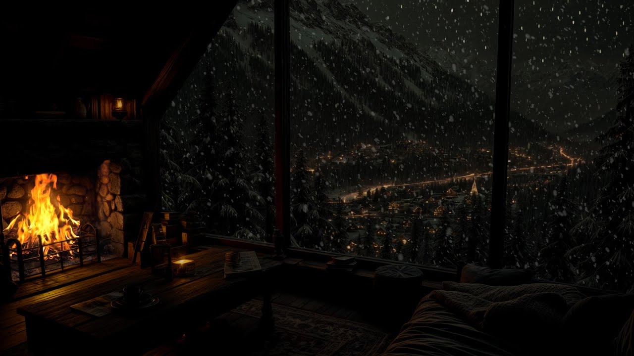 Tranquil Winter Night❄️White Noise of Fireplace Sounds & Falling Snow &ndash; A Perfect Escape for Sleep