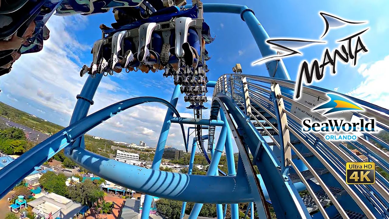 Manta Roller Coaster On Ride Back Seat 4K POV SeaWorld Orlando 2024 10 01