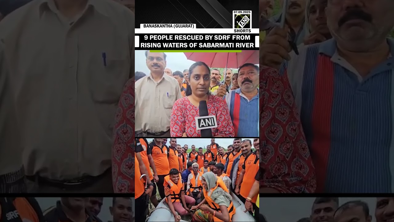 Gujarat: SDRF team rescues 9 people stranded in flooded Sabarmati River near Danta