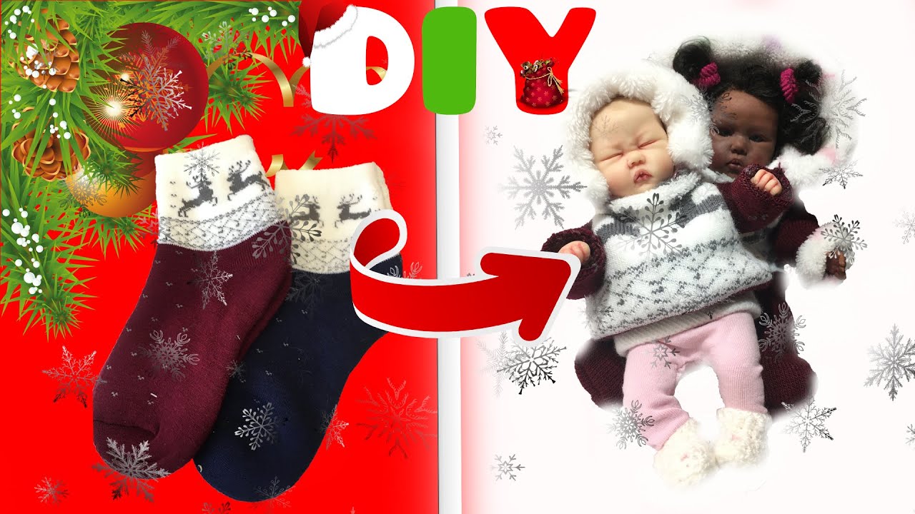 We sew clothes for a mini reborn doll from a sock & Как сшить одежду для куклы мини реборн из носка