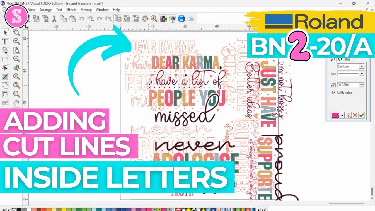 How to Add Roland Cut Lines to Inside of Letters in Flexi for BN2