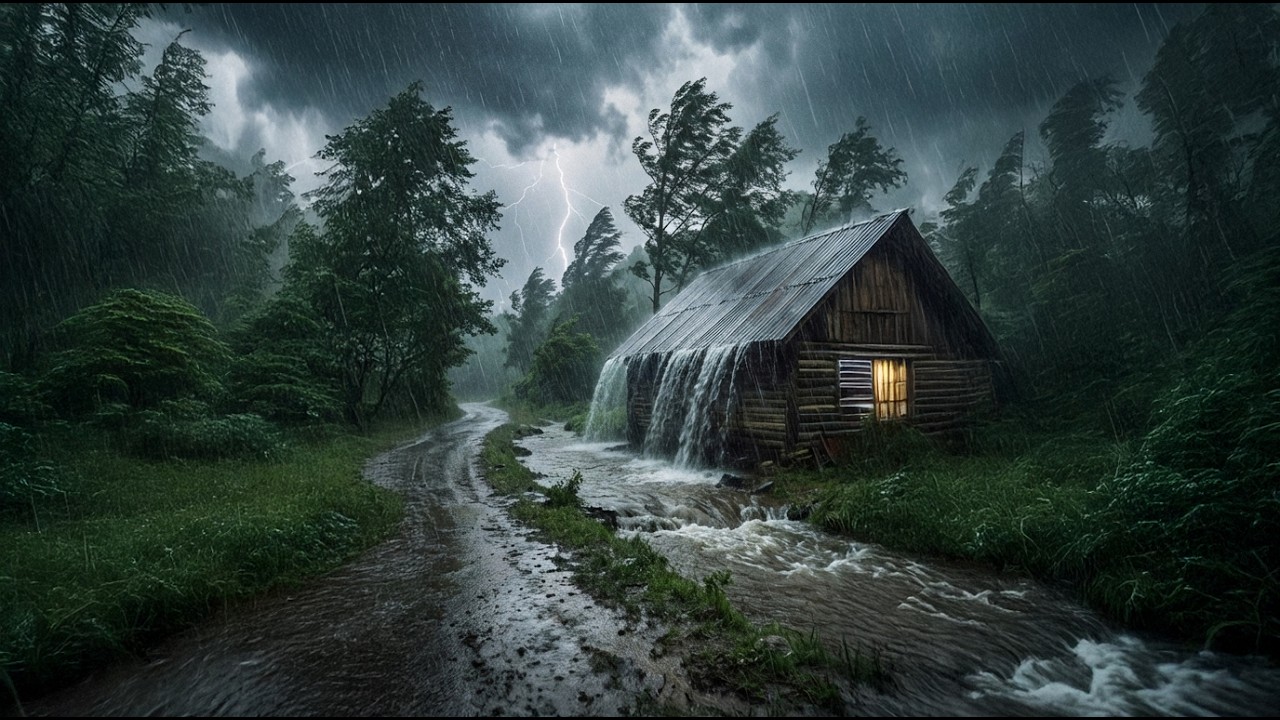 Storm Night Cabin 🌧️ Heavy Rain, Thunder & Flooded Stream | Deep Sleep | 11 Hours