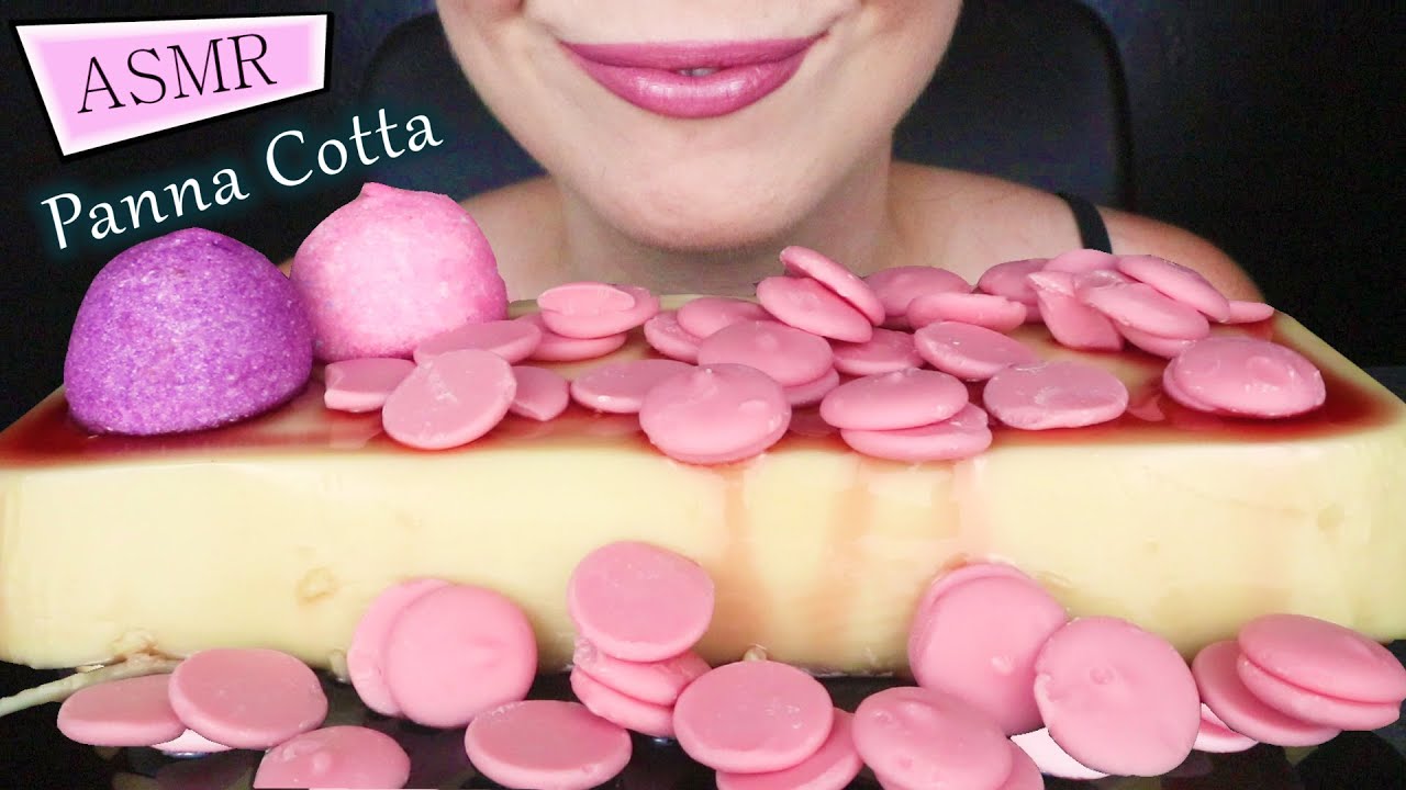 PANNA COTTA WITH CHERRY SYRUP & STRAWBERRY CHOCOLATE CHIPS 🍮 | ASMR Mukbang  - 먹방 | Eating Sounds